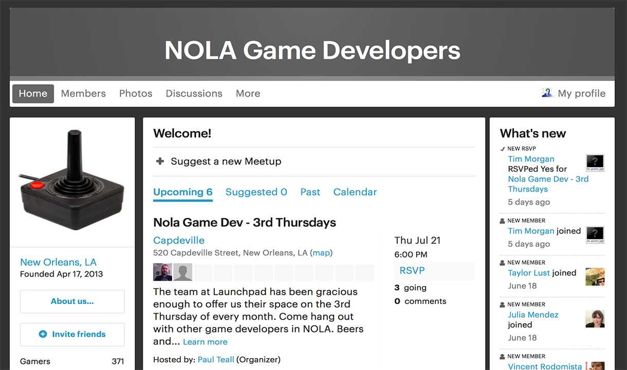 Nola Game Developers Meetup September 17 news story